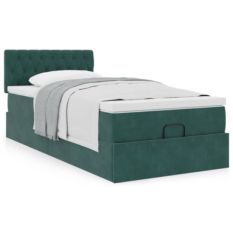 Casa si Gradina - Mobilier - Paturi si accesorii - Paturi - Cadru de pat otoman cu saltea verde inchis 100x200cm catifea - Infinity.ro