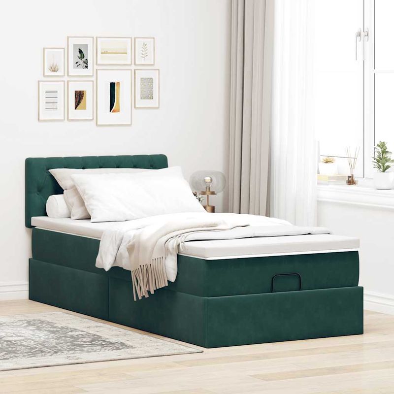 Casa si Gradina - Mobilier - Paturi si accesorii - Paturi - Cadru de pat otoman cu saltea verde inchis 100x200cm catifea - Infinity.ro