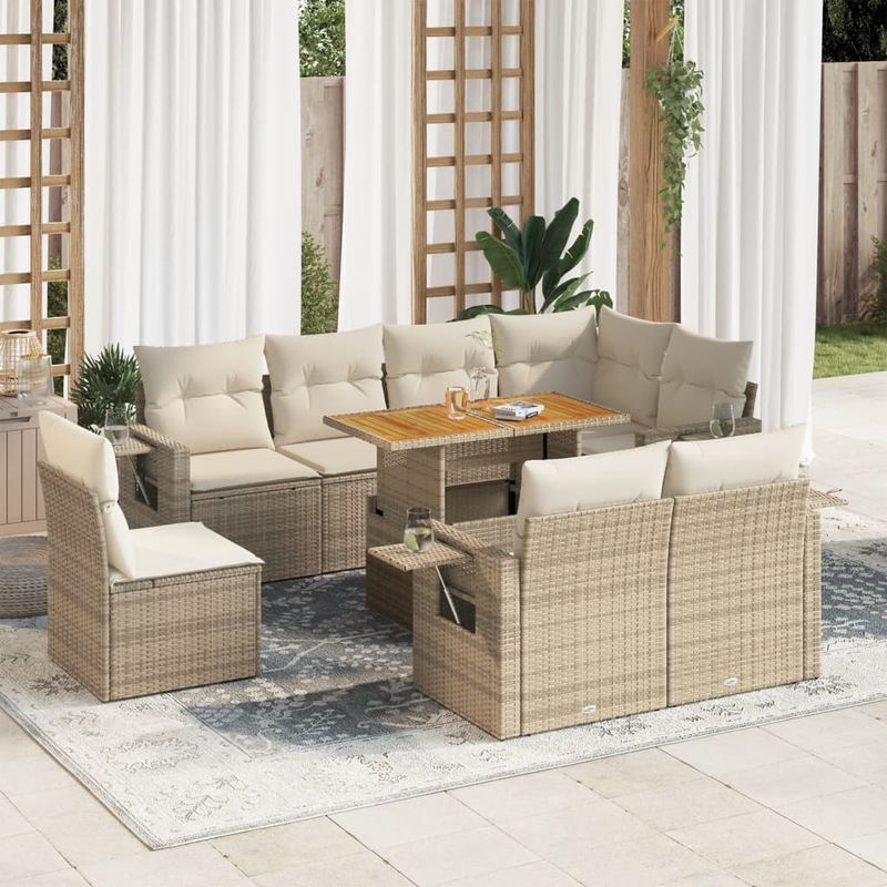 Casa si Gradina - Gradina si terasa - Mobilier exterior - Seturi mobila gradina - Set canapele de gradina, 9 piese, cu perne, bej, poliratan - Infinity.ro