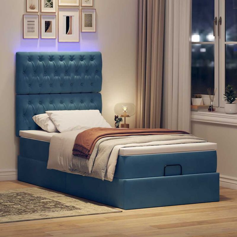 Casa si Gradina - Mobilier - Paturi si accesorii - Paturi - Cadru de pat otoman cu saltele Albastru inchis 90x200cm catifea - Infinity.ro