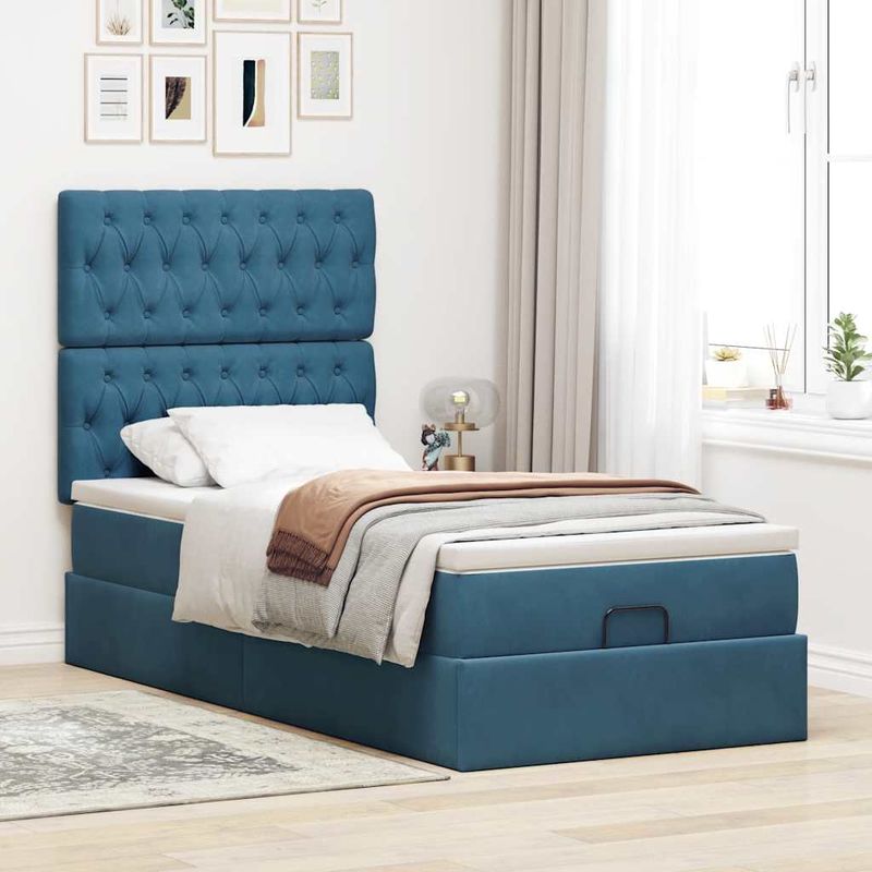 Casa si Gradina - Mobilier - Paturi si accesorii - Paturi - Cadru de pat otoman cu saltele Albastru inchis 90x200cm catifea - Infinity.ro
