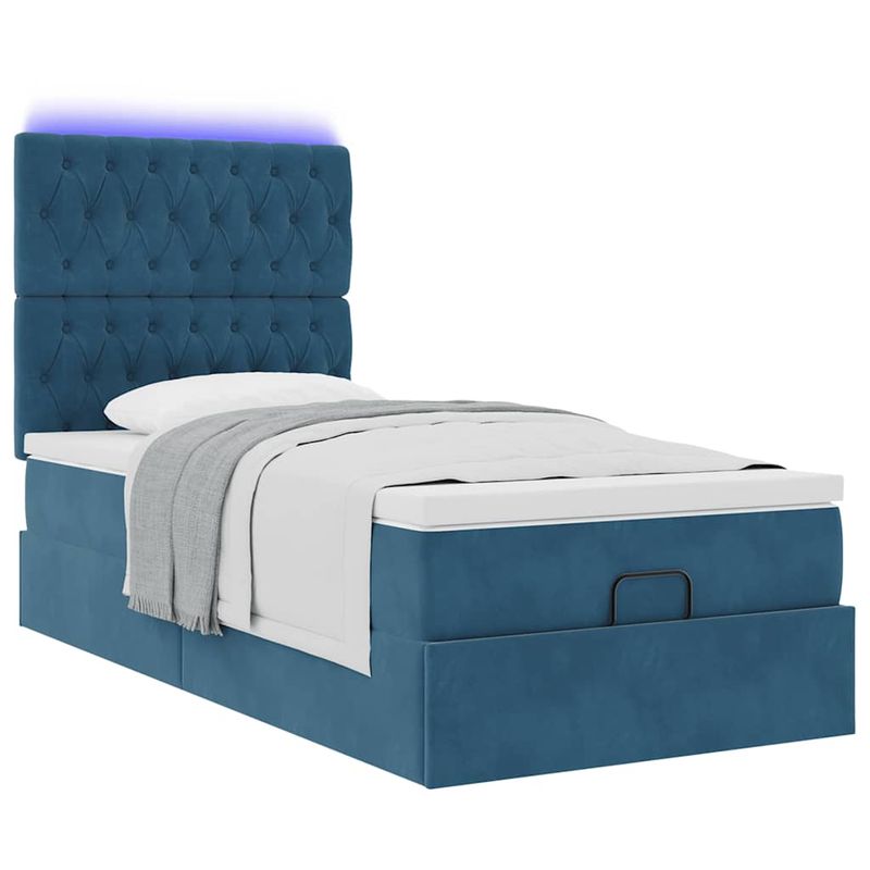 Casa si Gradina - Mobilier - Paturi si accesorii - Paturi - Cadru de pat otoman cu saltele Albastru inchis 90x200cm catifea - Infinity.ro