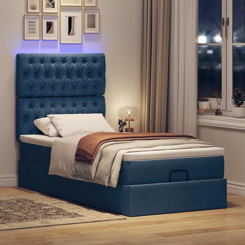 Casa si Gradina - Mobilier - Paturi si accesorii - Paturi - Cadru de pat otoman cu saltea tesatura albastra 90x190cm - Infinity.ro