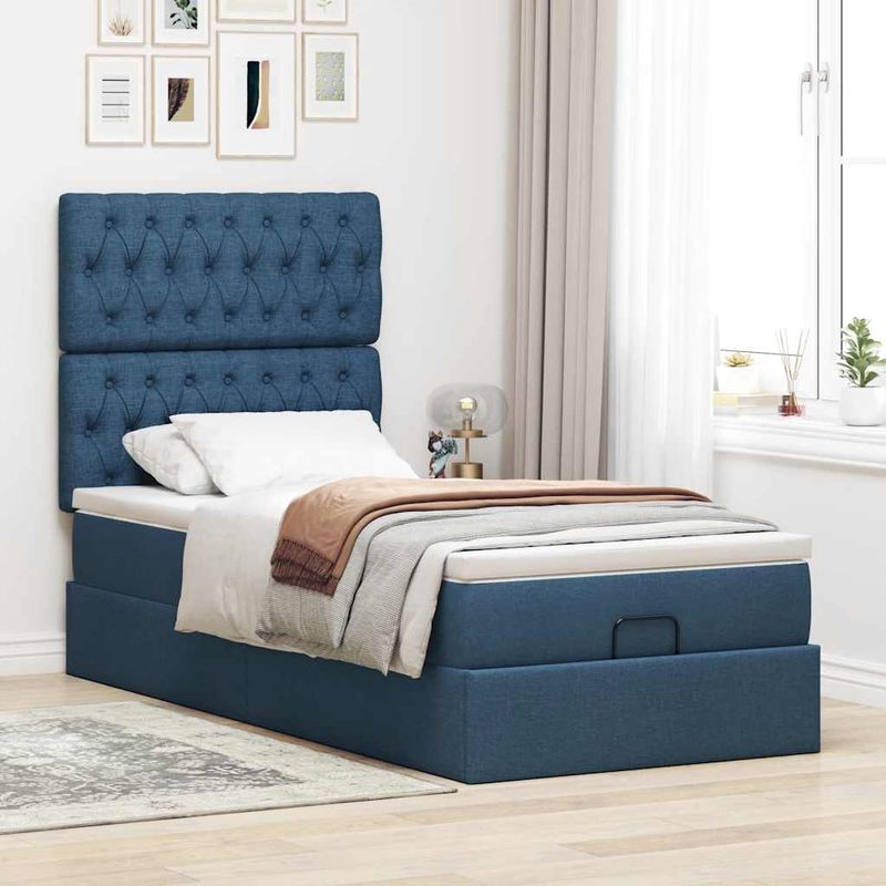 Casa si Gradina - Mobilier - Paturi si accesorii - Paturi - Cadru de pat otoman cu saltea tesatura albastra 90x190cm - Infinity.ro