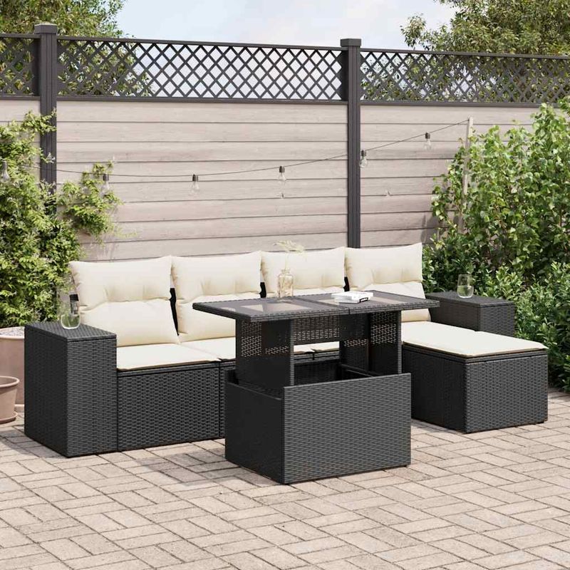 Casa si Gradina - Gradina si terasa - Mobilier exterior - Seturi mobila gradina - Set mobilier de gradina cu perne, 6 piese, negru, poliratan - Infinity.ro