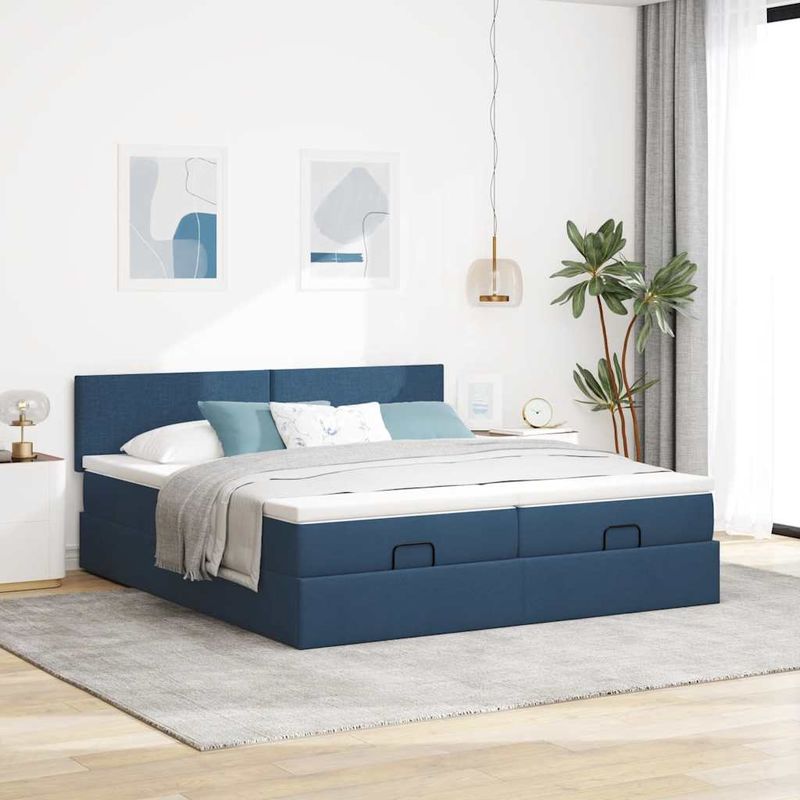 Casa si Gradina - Mobilier - Paturi si accesorii - Paturi - Cadru de pat otoman cu saltele, tesatura albastra 180x200cm - Infinity.ro