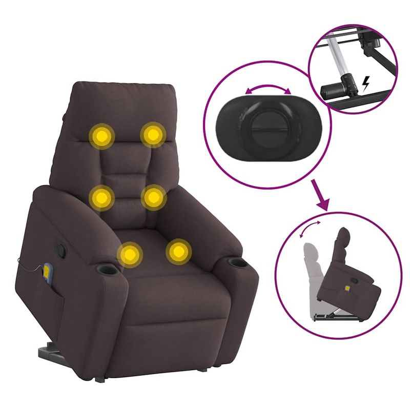 Ingrijire personala si Cosmetice - Sanatate si wellness - Articole wellness - Fotolii de masaj - Fotoliu rabatabil de masaj, cu ridicare, maro inchis, textil - Infinity.ro