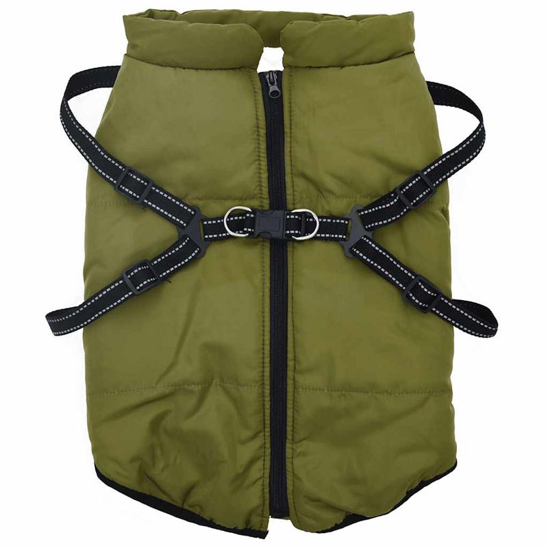 Petshop - Articole imbracaminte - Haine animale - Haina caini cu ham impermeabila reflectorizanta verde kaki, 6XL - Infinity.ro