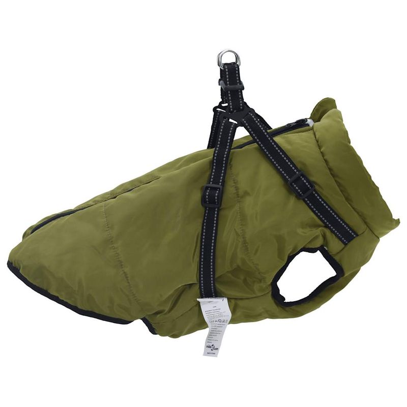 Petshop - Articole imbracaminte - Haine animale - Haina caini cu ham impermeabila reflectorizanta verde kaki, 6XL - Infinity.ro