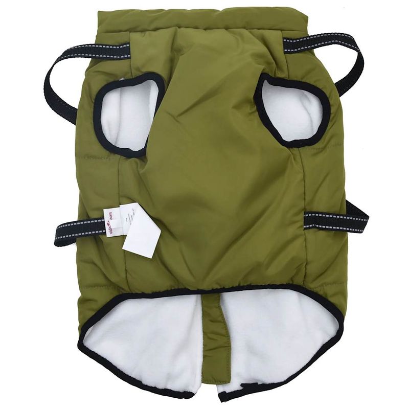 Petshop - Articole imbracaminte - Haine animale - Haina caini cu ham impermeabila reflectorizanta verde kaki, 6XL - Infinity.ro