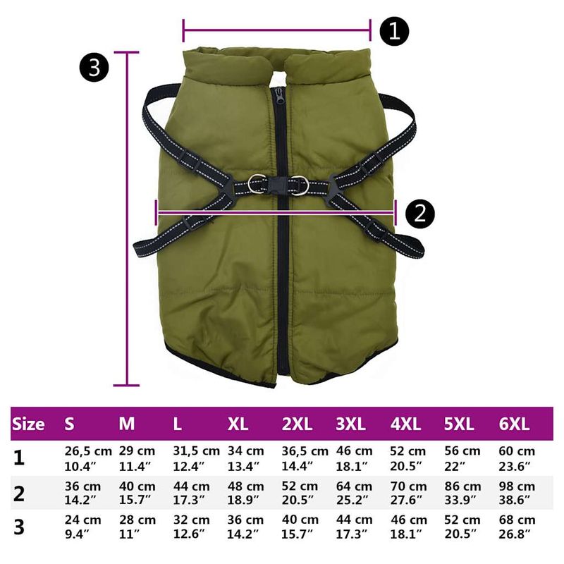 Petshop - Articole imbracaminte - Haine animale - Haina caini cu ham impermeabila reflectorizanta verde kaki, 6XL - Infinity.ro