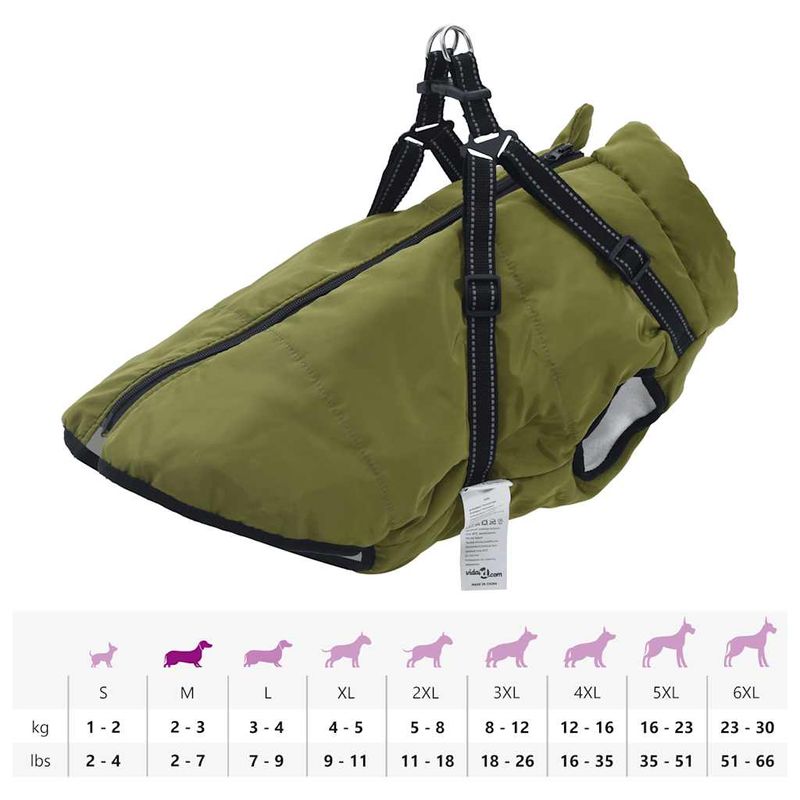 Petshop - Articole imbracaminte - Haine animale - Haina caini cu ham impermeabila reflectorizanta verde kaki, 6XL - Infinity.ro