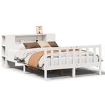 Casa si Gradina - Mobilier - Paturi si accesorii - Paturi - Pat cu biblioteca fara saltea, alb, 150x200 cm, lemn masiv pin - Infinity.ro