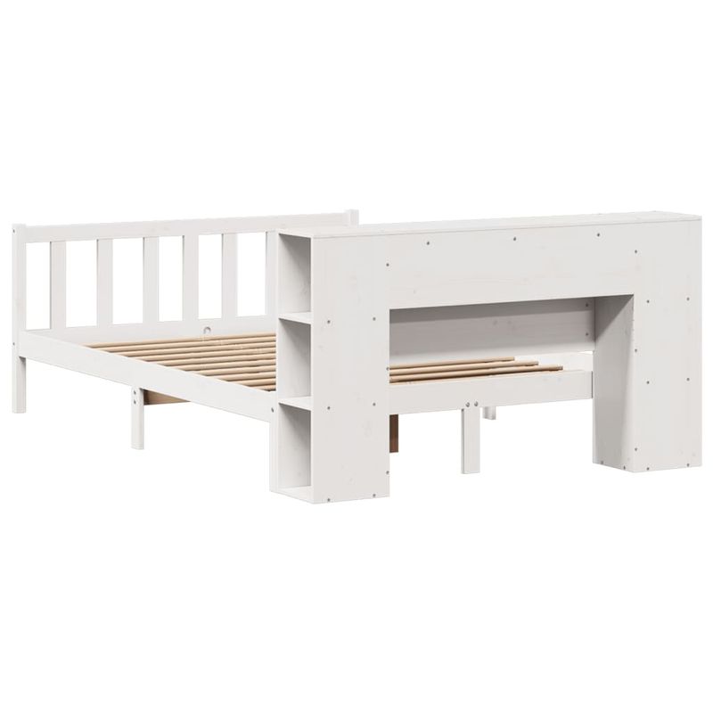 Casa si Gradina - Mobilier - Paturi si accesorii - Paturi - Pat cu biblioteca fara saltea, alb, 150x200 cm, lemn masiv pin - Infinity.ro