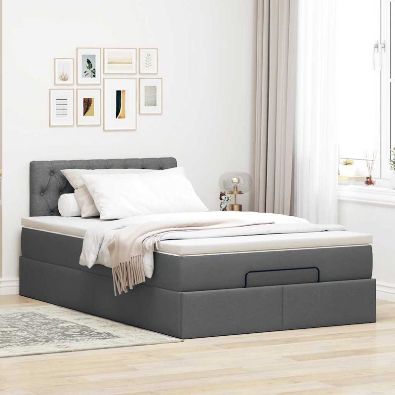 Casa si Gradina - Mobilier - Paturi si accesorii - Paturi - Cadru pat otoman cu saltea tesatura gri inchis 120x190 cm - Infinity.ro