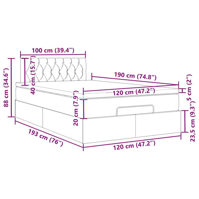 Casa si Gradina - Mobilier - Paturi si accesorii - Paturi - Cadru pat otoman cu saltea tesatura gri inchis 120x190 cm - Infinity.ro
