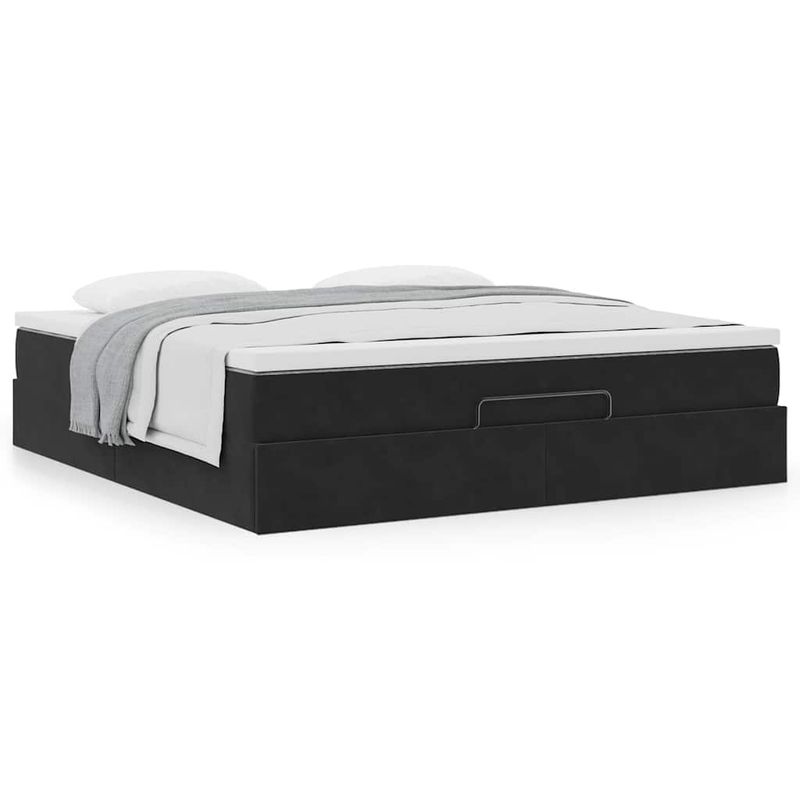 Casa si Gradina - Mobilier - Paturi si accesorii - Paturi - Cadru de pat otoman cu saltea, catifea neagra 180x200cm - Infinity.ro