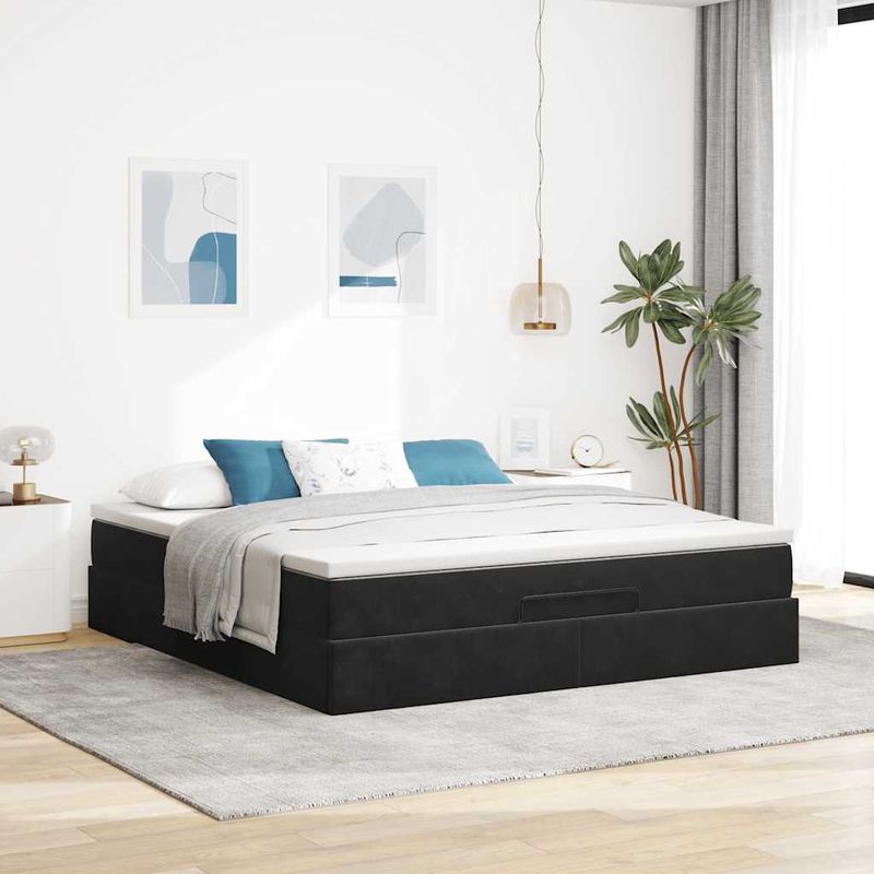 Casa si Gradina - Mobilier - Paturi si accesorii - Paturi - Cadru de pat otoman cu saltea, catifea neagra 180x200cm - Infinity.ro