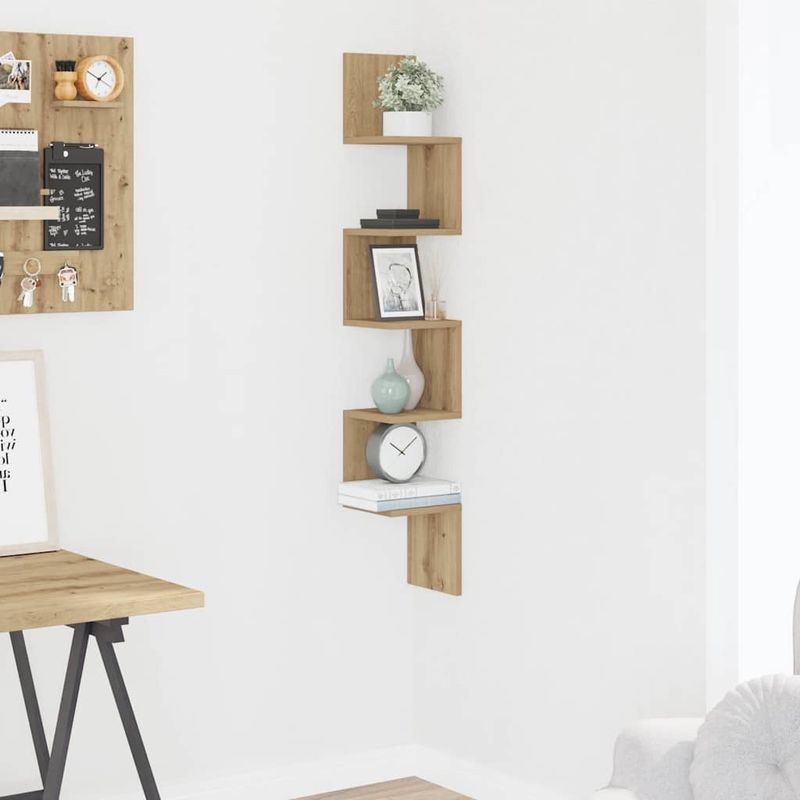 Casa si Gradina - Mobilier - Biblioteci si rafturi - Rafturi - Raft perete colt stejar artizanal 20x20x127,5 cm lemn prelucrat - Infinity.ro