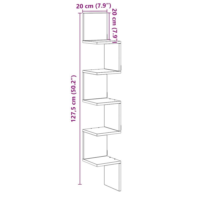 Casa si Gradina - Mobilier - Biblioteci si rafturi - Rafturi - Raft perete colt stejar artizanal 20x20x127,5 cm lemn prelucrat - Infinity.ro