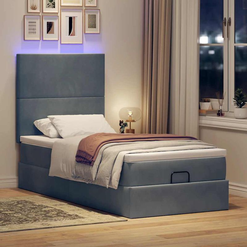 Casa si Gradina - Mobilier - Paturi si accesorii - Paturi - Cadru de pat otoman cu saltele Gri inchis 90x200cm catifea - Infinity.ro