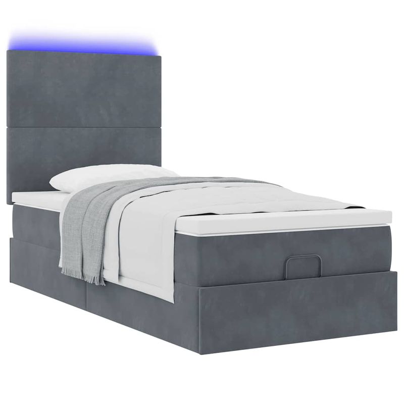 Casa si Gradina - Mobilier - Paturi si accesorii - Paturi - Cadru de pat otoman cu saltele Gri inchis 90x200cm catifea - Infinity.ro