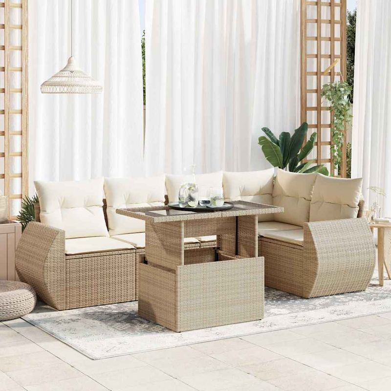 Casa si Gradina - Gradina si terasa - Mobilier exterior - Seturi mobila gradina - Set canapele de gradina cu perne, 6 piese, bej, poliratan - Infinity.ro