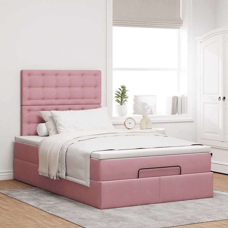 Casa si Gradina - Mobilier - Paturi si accesorii - Paturi - Cadru de pat otoman cu saltea, catifea roz 120x200cm - Infinity.ro