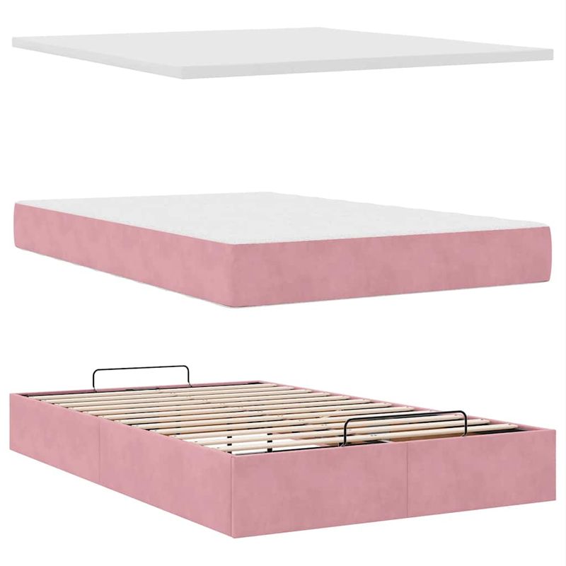 Casa si Gradina - Mobilier - Paturi si accesorii - Paturi - Cadru de pat otoman cu saltea, catifea roz 120x200cm - Infinity.ro