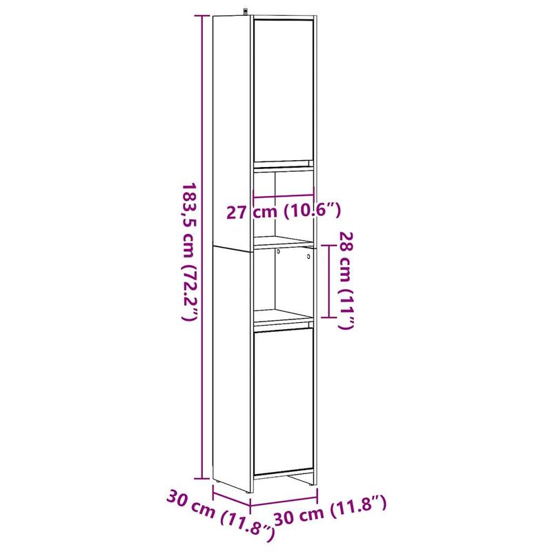Casa si Gradina - Mobilier - Mobilier baie - Comode baie - Dulap de baie, gri beton, 30x30x183,5 cm, PAL - Infinity.ro
