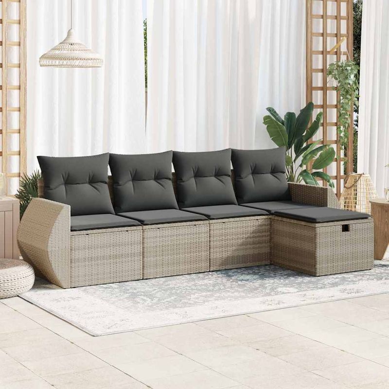 Casa si Gradina - Gradina si terasa - Mobilier exterior - Seturi mobila gradina - Set canapele de gradina cu perne, 5 piese gri deschis poliratan - Infinity.ro