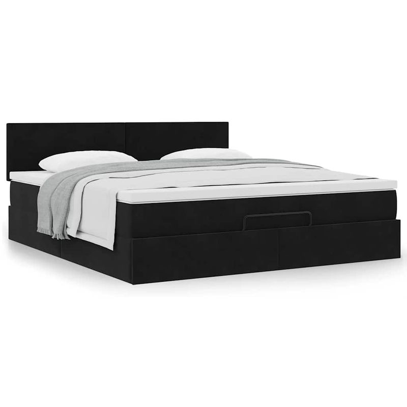 Casa si Gradina - Mobilier - Paturi si accesorii - Paturi - Cadru de pat otoman cu saltea, catifea neagra 180x200cm - Infinity.ro