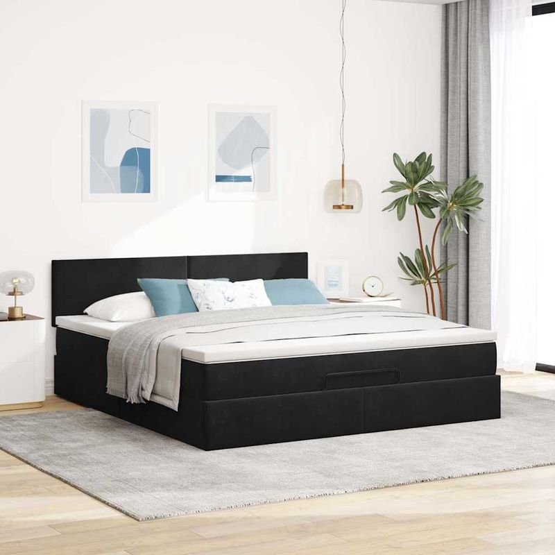 Casa si Gradina - Mobilier - Paturi si accesorii - Paturi - Cadru de pat otoman cu saltea, catifea neagra 180x200cm - Infinity.ro