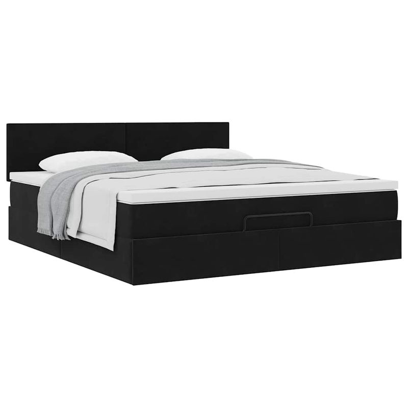 Casa si Gradina - Mobilier - Paturi si accesorii - Paturi - Cadru de pat otoman cu saltea, catifea neagra 180x200cm - Infinity.ro