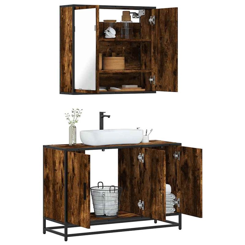 Casa si Gradina - Mobilier - Seturi de mobilier - Seturi baie - Set mobilier de baie, 2 piese, stejar fumuriu, lemn prelucrat - Infinity.ro