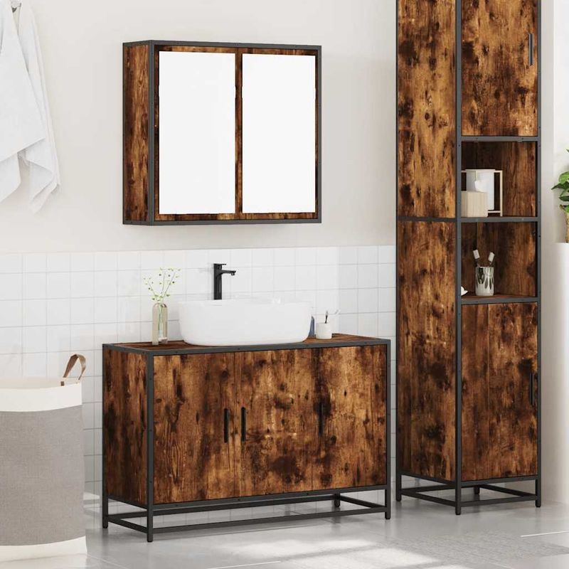 Casa si Gradina - Mobilier - Seturi de mobilier - Seturi baie - Set mobilier de baie, 2 piese, stejar fumuriu, lemn prelucrat - Infinity.ro