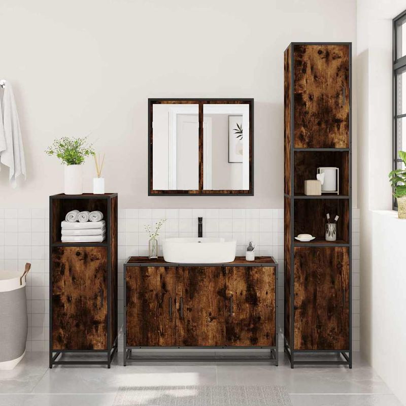Casa si Gradina - Mobilier - Seturi de mobilier - Seturi baie - Set mobilier de baie, 2 piese, stejar fumuriu, lemn prelucrat - Infinity.ro