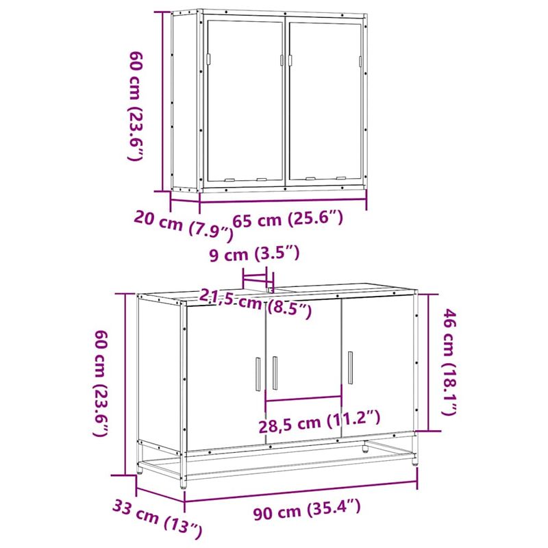 Casa si Gradina - Mobilier - Seturi de mobilier - Seturi baie - Set mobilier de baie, 2 piese, stejar fumuriu, lemn prelucrat - Infinity.ro