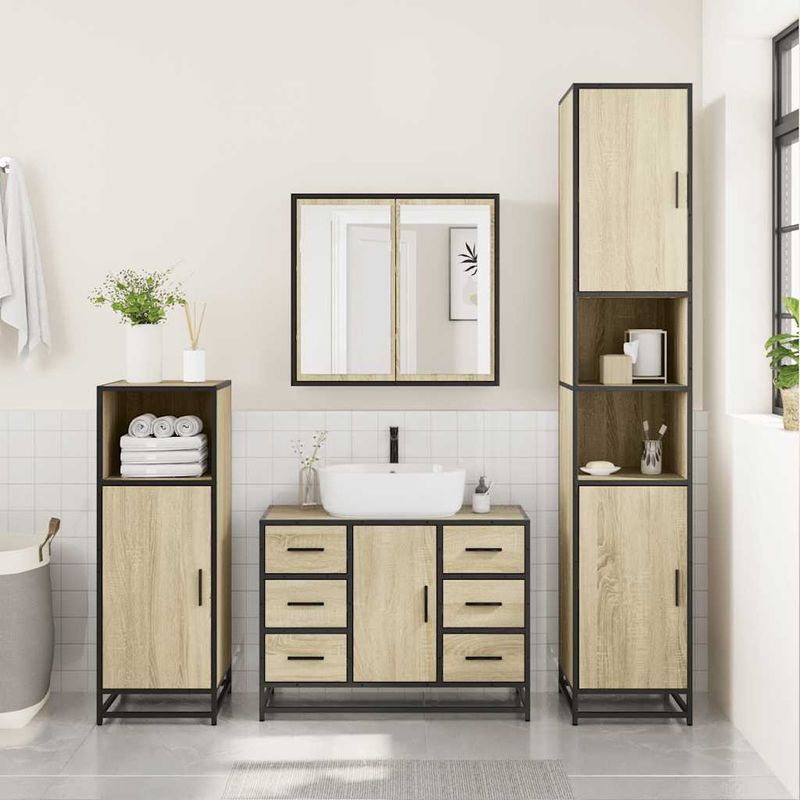 Casa si Gradina - Mobilier - Seturi de mobilier - Seturi baie - Set mobilier de baie, 2 piese, stejar sonoma, lemn prelucrat - Infinity.ro