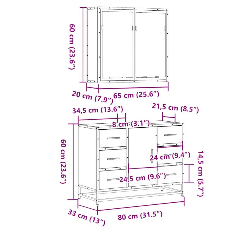 Casa si Gradina - Mobilier - Seturi de mobilier - Seturi baie - Set mobilier de baie, 2 piese, stejar sonoma, lemn prelucrat - Infinity.ro