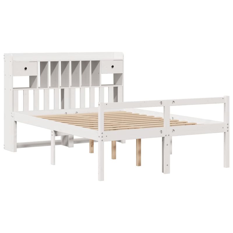 Casa si Gradina - Mobilier - Paturi si accesorii - Paturi - Pat cu biblioteca fara saltea, alb, 160x200 cm, lemn masiv pin - Infinity.ro