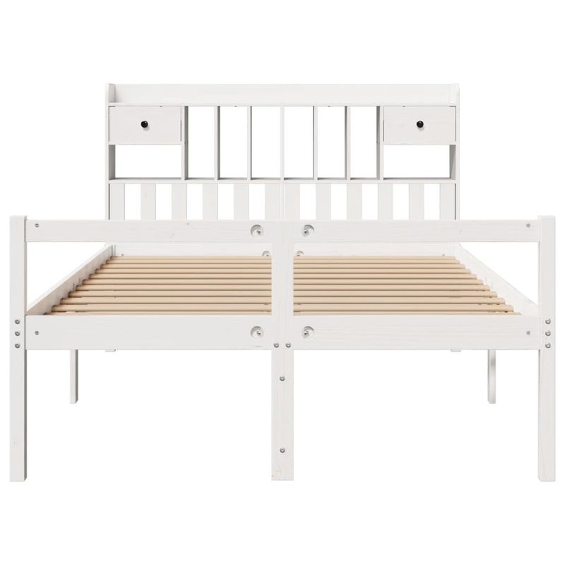 Casa si Gradina - Mobilier - Paturi si accesorii - Paturi - Pat cu biblioteca fara saltea, alb, 160x200 cm, lemn masiv pin - Infinity.ro