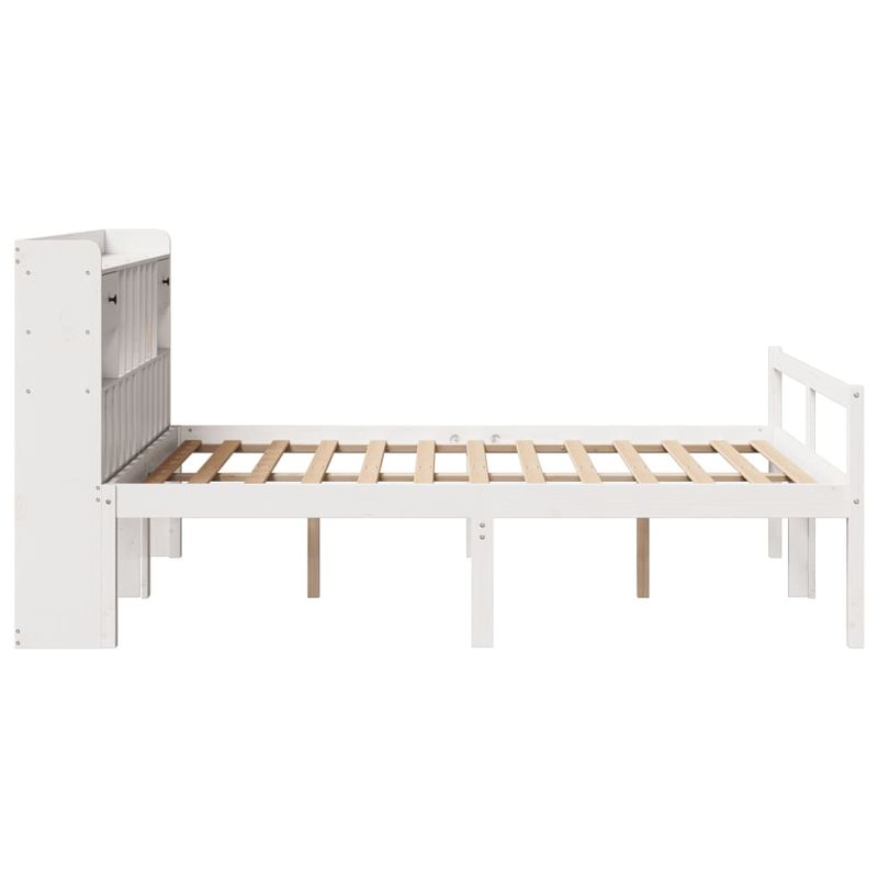 Casa si Gradina - Mobilier - Paturi si accesorii - Paturi - Pat cu biblioteca fara saltea, alb, 160x200 cm, lemn masiv pin - Infinity.ro