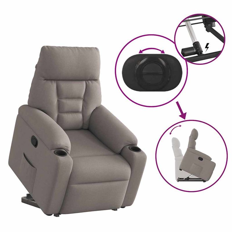 Casa si Gradina - Mobilier - Scaune si fotolii - Fotolii - Fotoliu rabatabil cu ridicare pe verticala, gri taupe, textil - Infinity.ro