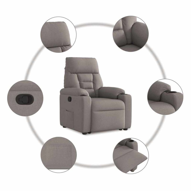 Casa si Gradina - Mobilier - Scaune si fotolii - Fotolii - Fotoliu rabatabil cu ridicare pe verticala, gri taupe, textil - Infinity.ro