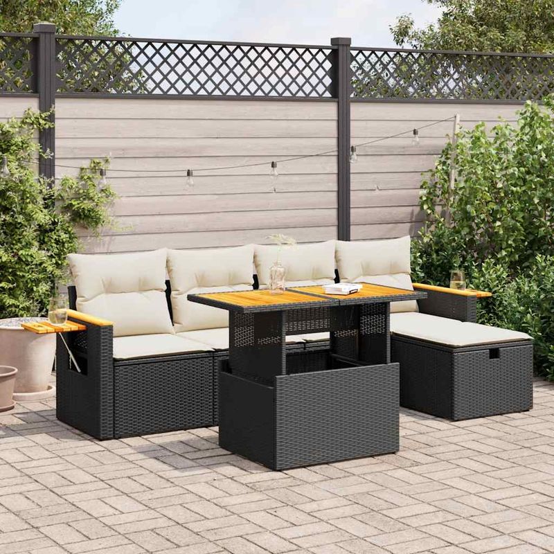 Casa si Gradina - Gradina si terasa - Mobilier exterior - Seturi mobila gradina - Set mobilier de gradina cu perne, 6 piese, negru, poliratan - Infinity.ro