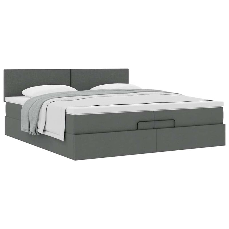 Casa si Gradina - Mobilier - Paturi si accesorii - Paturi - Cadru de pat otoman cu saltea tesatura gri inchis 200x200 cm, model design simplu - Infinity.ro