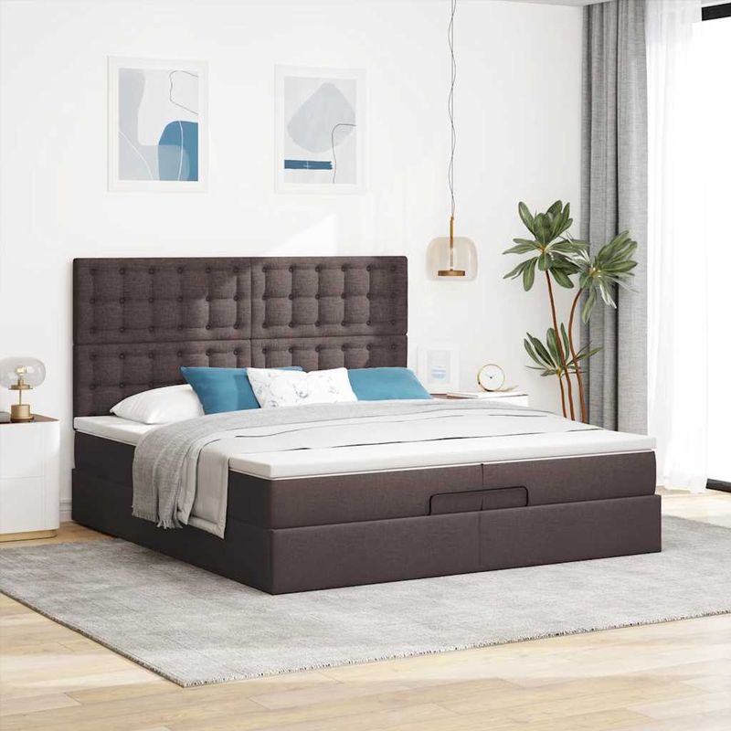 Casa si Gradina - Mobilier - Paturi si accesorii - Paturi - Cadru de pat otoman cu saltele tesatura maro inchis 200x200cm - Infinity.ro