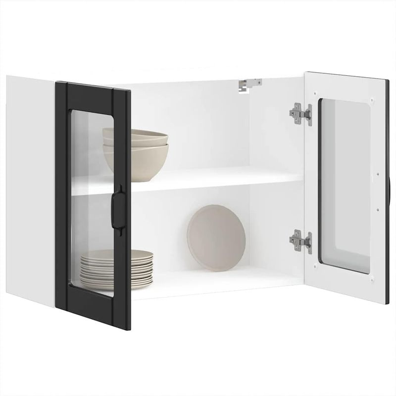 Casa si Gradina - Mobilier - Comode si corpuri - Corpuri bucatarie - Dulap de bucatarie cu usa din sticla „Lucca” din lemn negru, mărime 80x31x60 cm - Infinity.ro