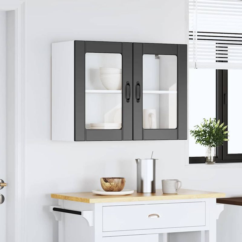 Casa si Gradina - Mobilier - Comode si corpuri - Corpuri bucatarie - Dulap de bucatarie cu usa din sticla „Lucca” din lemn negru, mărime 80x31x60 cm - Infinity.ro